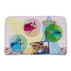 Disney Sleeping Beauty Castle Three Good Fairies Stained Glass Zip Around Wallet